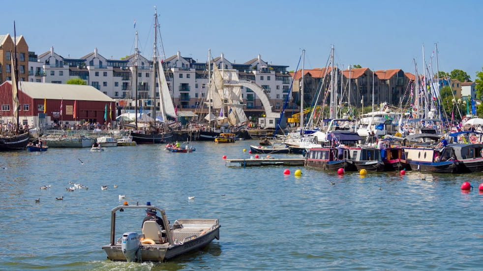 Pleasure boats in the Bristol floating harbour for the Bristol Harbour Festival